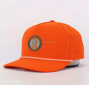 Casquette de baseball imperméable à visière incurvée avec logo en PVC à 5 panneaux, personnalisable en gros, pour sports de plein air, mode, orange, casquettes de golf - Product Image 4