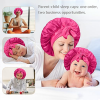 Ensemble de bonnets en satin pour maman et moi, 2 pièces, logo personnalisé, bande élastique réglable, bonnet de nuit pour adultes et enfants, soin des cheveux bouclés