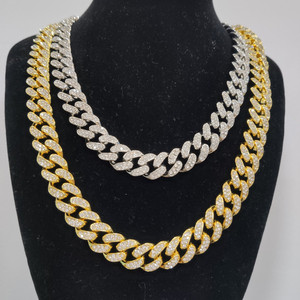 Kubanische Kette New Style Cuban Chain Man Halskette 18 Karat vergoldet Voll Strass Legierung Hip Hop Halskette Eis aus Miami Halskette - Product Image 4