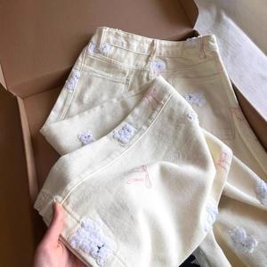 Pantalones de pana de algodón para mujer, de pierna recta, cintura alta, con bordado de oso y lazo, informales, para primavera y otoño - Product Image 5