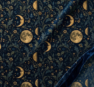 Tissu d'ameublement imprimé botanique Phases de Lune variées, vendu au mètre, pour la rembourrage de meubles, les rideaux et les housses de coussin, en satin de lin - Product Image 5