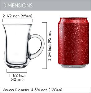 Juego de Tazas y Platos de Té <span class=keywords><strong>Turcos</strong></span> Modernos, 6 Piezas de 4.9 oz (145 cc), Tazas de Té de Vidrio Transparente con Asa y 6 Platos de Vidrio - Product Image 2