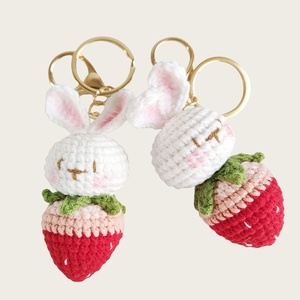 Crochet Strawberry Keychain Creative Knit Weaved Handmade Cute Rabbit Bunny Carrot Doll Bag Charm Accessories Key Chain Keyring - Product Image 1