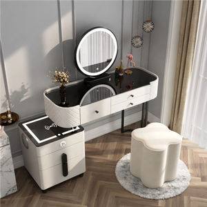 2023 meubles de Style moderne vanité maquillage commode ensemble <span class=keywords><strong>avec</strong></span> <span class=keywords><strong>miroir</strong></span> LED pieds en métal chambre <span class=keywords><strong>coiffeuse</strong></span> - Product Image 3
