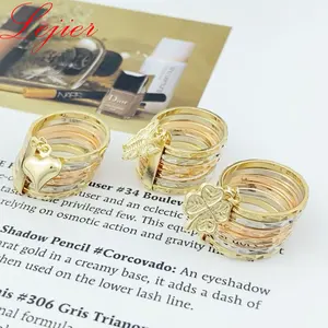 Oro Laminado แหวนชุบเครื่องประดับทางศาสนาแหวนหัวใจคลาสสิกสามสีทอง18K แหวนนิ้วปรับทองแดงอัลลอย6-12