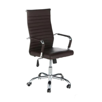 Chaise de bureau exécutive en cuir véritable de qualité supérieure, accoudoirs fixes, structure métallique, design ergonomique et épuré, réglage pivotant pour