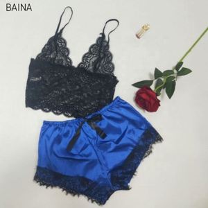 Conjunto de Lencería Sexy de Encaje y Satén para Mujer 2026, Top Halter + Pantalones Cortos con Cintura Elástica, Pijama Talla Grande para Verano - Product Image 4