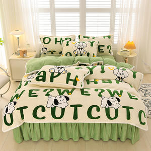 Parure de lit trois ou quatre pièces en <span class=keywords><strong>velours</strong></span> double face, avec jupe de lit imprimée style frais, personnalisable avec logo OEM, pour dortoir - Product Image 5