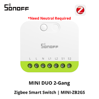 SONOFF MINI-ZB2GS MINI DUO Interrupteur intelligent Zigbee 2 voies, contrôle double charge, compatibilité Zigbee 3.0, signal compatible avec plusieurs hubs Zigbee