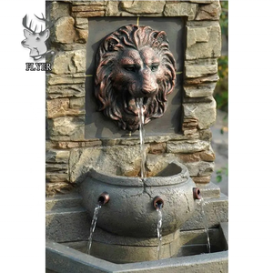 Fonte de bronze para parede, fonte de água clássica para pátio, cabeça de leão, metal, cachoeira, para áreas externas - Product Image 1