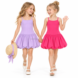 Robe de yoga pour filles, bretelles fines, corsage à couture princesse avec jupe bouffante pour les sports actifs d'été des enfants - Product Image 4