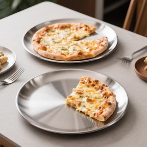 Piatti per Pizza in Acciaio Inox SS304 Lavabili in Lavastoviglie 14cm 17cm 20cm 23cm 26cm 30cm, Vassoi per BBQ, Piatti per Bambini - Product Image 2