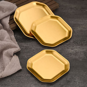 304 Stainless Steel Octagonal <b>Plate</b> Gold Finish Korean Style <b>Side</b> Dish For Cold Snack Dessert Serving - Product Image 2