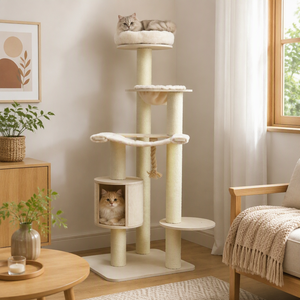 <span class=keywords><strong>Arbre</strong></span> <span class=keywords><strong>à</strong></span> <span class=keywords><strong>chat</strong></span> multi-niveaux en bois massif <span class=keywords><strong>scandinave</strong></span>, corde en sisal naturel, 5 niveaux, meubles pour animaux de compagnie écologiques et durables, maison moderne - Product Image 3