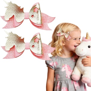 Children Sweet Handmade Pink Leather <b>Bow</b> Hairpin for Baby Unicorn Horse Duckbill Hair <b>Clip</b> Kids - Product Image 1