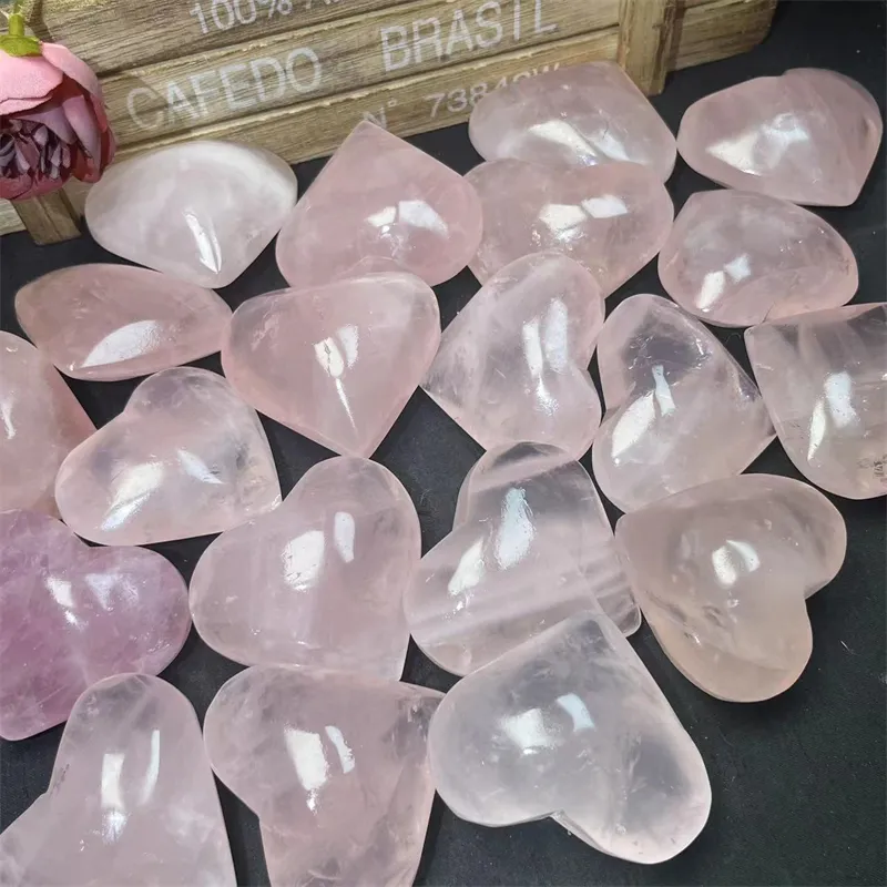 Crystal healing stones heart high quality rose quartz heart natural rose quartz heart handmade nice shaped