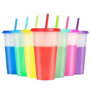 Прозрачные Разноцветные многоразовые пластиковые чашки 24 унции 700 мл с изменением холодного цвета, волшебные стаканы, пластиковая кофейная кружка