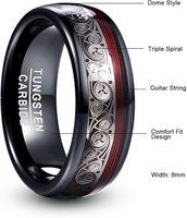 Bague en tungstène noir Tizti 8 mm pour homme avec incrustation spirale celtique rouge en forme de corde de guitare, alliance personnalisée pour homme, ajustement confortable