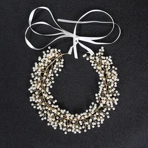 Accessori per capelli da sposa copricapo da sposa Alibaba copricapo di perle fatto a mano più venduto con nastro per la sposa