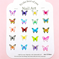 50 pièces de breloques papillon d'été pour nail art, décorations colorées en résine, accessoires de manucure transparents en forme de papillon