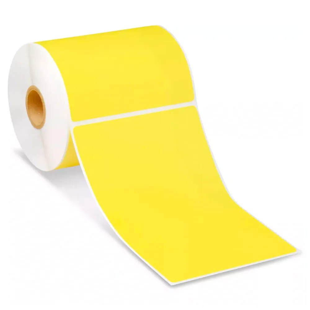사용자 정의 다채로운 자체 접착 열 프린터 라벨 노란색 색상 배송 라벨 중국 소재 용지