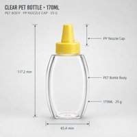 Bouteille vide en PET de 170 ml pour condiments avec bouchon doseur rotatif, distributeur en plastique transparent facetté, logo personnalisé, vente en gros alimentaire