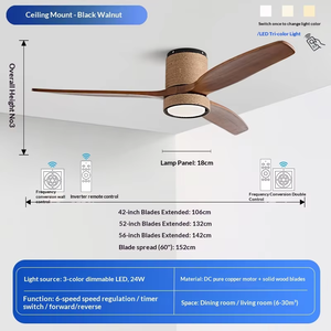 Stylish <b>Indoor</b> LED Ceiling Fan, High CFM Quiet DC Motor 6 Speed Adjustable Remote Fan - Product Image 5
