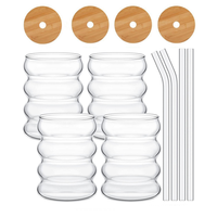 Gobelet en verre borosilicate 10,15 oz à paroi simple, motif chenille, couleur personnalisée, pour eau, café glacé, lait et autres boissons, avec couvercle et paille