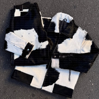 Vêtements de Luxe Personnalisés Haute Qualité Streetwear Veste de Costume Imprimé Vache en Peau de Vache Manteau en Cuir PU Ensemble Deux Pièces Pantalon pour Hommes