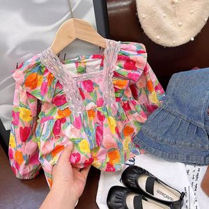 Niñas otoño nuevo estilo de pintura al óleo conjunto 2025 niñas impreso Top pantalones conjunto de 2 piezas niños traje de salida - Product Image 4