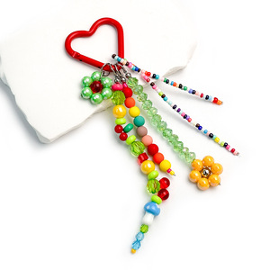 Cute Heart Carabiner Keychain With Rainbow Beaded <b>Tassel</b> Bag Charm Lightweight Plastic Accessory - Product Image 6