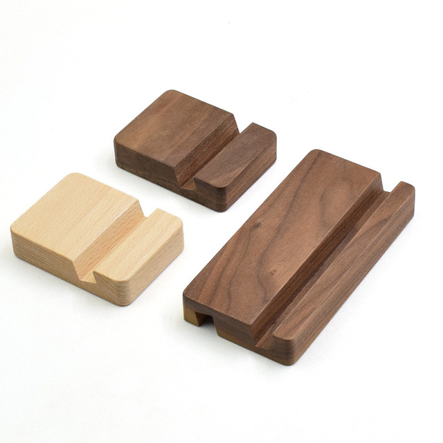 Wholesales Price Mini Wooden Phone Holder Bamboo Portable Desktop Stand Universal Maple Walnut Wood Phone Holder Stand