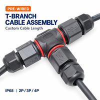 Connecteur en T pré-câblé OL-T1 2 3 4 broches, étanche IP68, assemblage de câbles à 3 voies avec longueur personnalisée pour éclairage LED extérieur