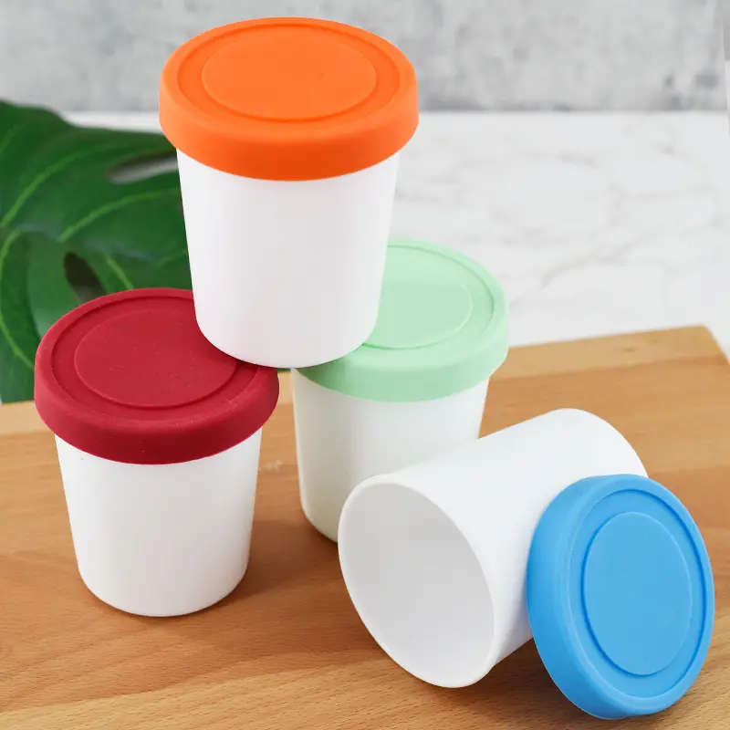 Cubos de almacenamiento para congelador de 1Quart, con tapas de silicona para helados caseros, sorbetes y helados, aptos para lavavajillas