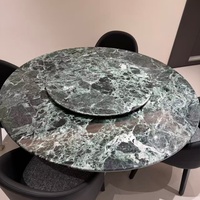 Table à manger ronde moderne de luxe en marbre vert glacé avec plateau tournant Lazy Susan assorti pour mobilier de maison et salle à manger de villa