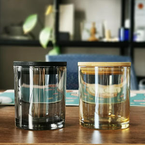 Bocaux à bougies en verre ambré <span class=keywords><strong>noir</strong></span> holographique brillant de 7 oz et 10 oz avec couvercles en bambou pour la fabrication de bougies - Product Image 1
