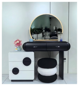 Modern Makeup Vanity <b>Table</b> with Round <b>Mirror</b> and Storage Drawers for Bedroom Furniture - Product Image 1