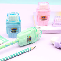 Taille-crayon en forme de robot, gomme amusante, combo, pièces en plastique, en stock, promotion, papeterie pour étudiants, cadeaux, 24/boîte