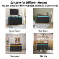 Commode à 6 tiroirs avec prise de courant, commode avec lumière LED, chambre à coucher noire, vente en gros