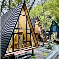 Maison en bois triangulaire préfabriquée, maison dans les arbres, 2 chambres, structure en acier léger, maison à ossature en A à vendre