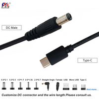 Chinesischer Hersteller DC 5,5*2,5mm Stecker auf USB Typ C Stromadapterkabel 15CM 22AWG LED-Streifen Stromverlängerungskabel