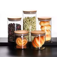 Botes herméticos para alimentos Frascos de vidrio pequeños transparentes con tapas de bambú Contenedores de almacenamiento sellados para alimentos resistentes al calor Frasco de vidrio