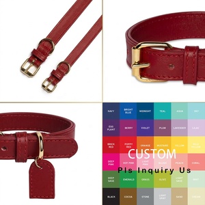 Ensemble laisse et collier pour chien en cuir personnalisé, accessoires en métal doré, collier pour chien en cuir synthétique/végétalien avec clous, noir, rose, rouge - Product Image 2