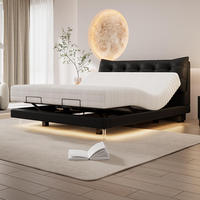 Sommier de lit intelligent moderne avec massage et lumières LED |   Système de sommeil à gravité zéro avec recharge sans fil |   Lit rembourré à commande vocale pour chambre à coucher