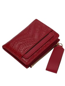 Portefeuille en cuir PU tressé rouge tendance 2026 avec dragonne, multiples fentes pour cartes et <span class=keywords><strong>pochette</strong></span> zippée pour pièces de monnaie, blocage RFID (en option) - Product Image 5