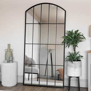 Tomi - Full Length <b>Black</b> Metal <b>Arched</b> Lattice Window <b>Mirror</b> - 180cm X 90cm - Product Image 1