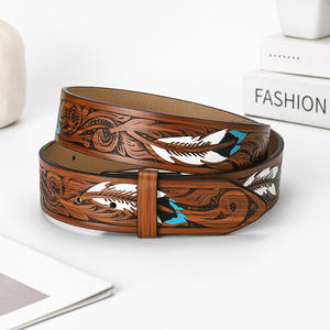 <span class=keywords><strong>Cinturón</strong></span> Vintage <span class=keywords><strong>sin</strong></span> <span class=keywords><strong>Hebilla</strong></span> para <span class=keywords><strong>Hombre</strong></span> y Mujer, Estilo Punk, Estampado Floral, con Plumas, Accesorios de Moda Vaquera Americana Occidental, 1.5 Pulgadas - Product Image 2