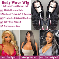 Pelucas de Cabello Humano Ondulado con Encaje Completo Transparente 13x4, 300% de Densidad, Sin Pegamento, para Mujeres Negras, Venta al por Mayor