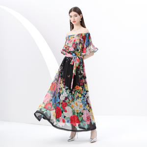 Abito <span class=keywords><strong>lungo</strong></span> floreale plissettato <span class=keywords><strong>monospalla</strong></span> - Product Image 3