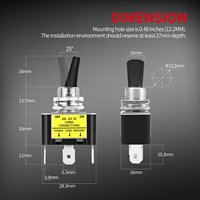 Interruptor de palanca eléctrico de alta resistencia de 12 mm SPST de 3 pines y 12 V para automóvil, RV, camión, con iluminación LED azul, roja y verde, de encendido/apagado, para carreras